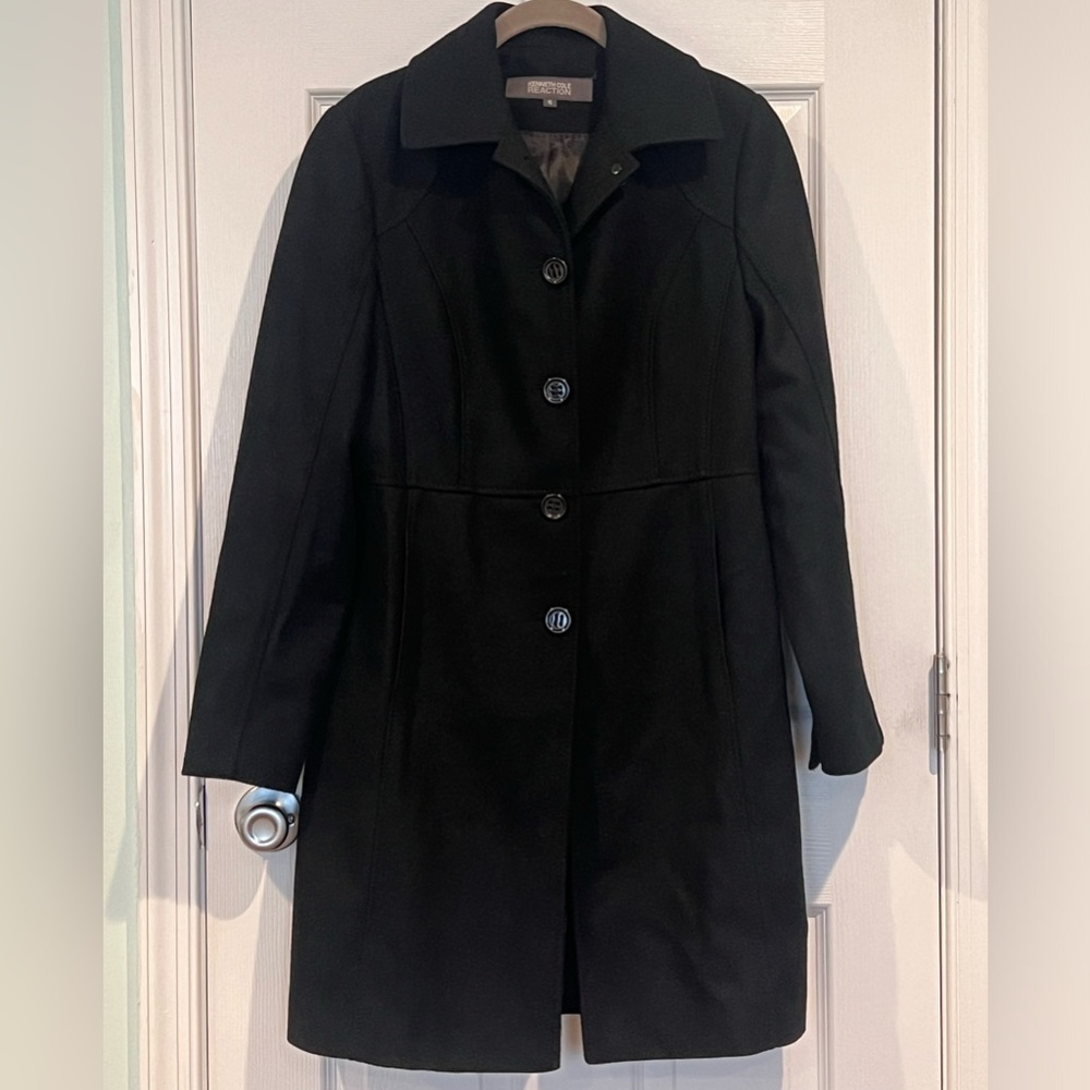 Kenneth Cole Reaction Black Wool Coat Sz 4